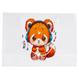 Grand Sac Cadeau Panda écoutant de la musique Kpop