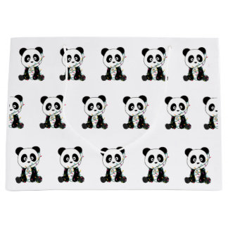 Grand Sac Cadeau Panda Noël Neige Animaux d'hiver Pandas