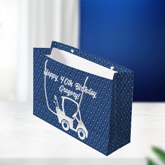 Grand Sac Cadeau Panier de golf Joyeux anniversaire Motif bleu fonc