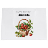 Grand Sac Cadeau Panier mignon rempli de fraises Anniversaire (Devant)