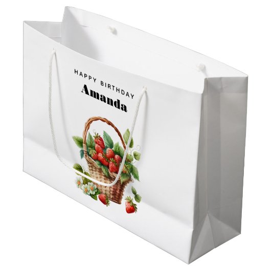Grand Sac Cadeau Panier mignon rempli de fraises Anniversaire (Devant Angle)