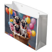 Grand Sac Cadeau Panier rempli de Carlins et de ballons (Devant Angle)