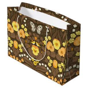 Grand Sac Cadeau Pansies jaunes, oiseaux et papillons