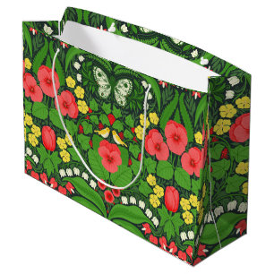 Grand Sac Cadeau Pansies rouges, oiseaux et papillons