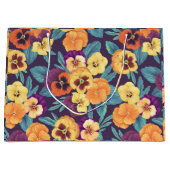 Grand Sac Cadeau Pansies sur violet de prune (Devant)