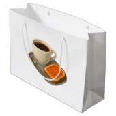 Grand Sac Cadeau Paper bag with an image of coffee and a sandwich (Dos Angle)
