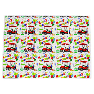 Grand Sac Cadeau Papier cadeau garçon motif voiture de golf rouge 3