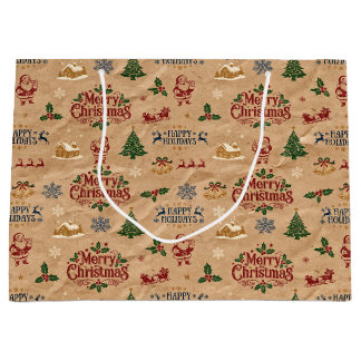 Grand Sac Cadeau Papier d'emballage de Noël Kraft de milieu de sièc
