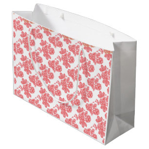 Grand Sac Cadeau Papier d'emballage floral rouge vif et rose caract