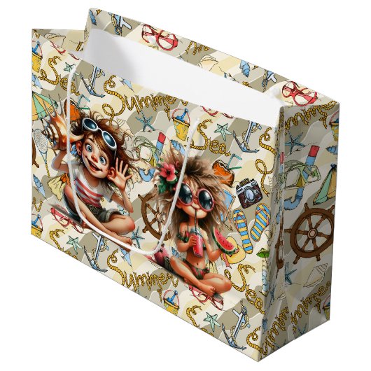 Grand Sac Cadeau Papier d'emballage Summer Time Fun (Devant Angle)