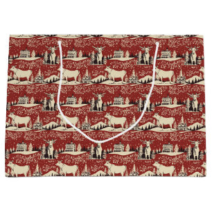 Grand Sac Cadeau Papier d'enveloppement vintage de vache de bois