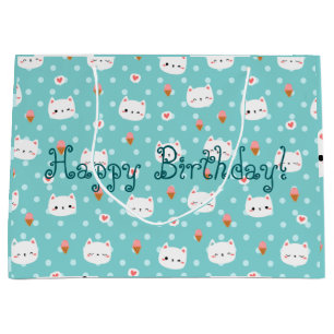 Grand Sac Cadeau Papier Motif à enveloppement chat et crème glacée