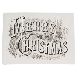 GRAND SAC CADEAU PAPIER MOUSSELINE:  MERRY CHRISTMAS ILLUSTRATION