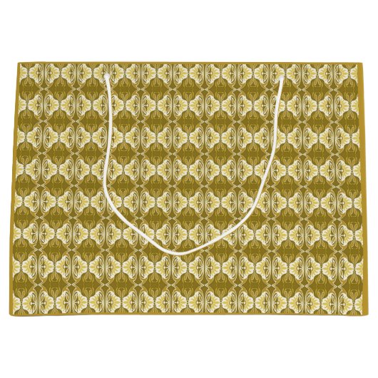 Grand Sac Cadeau Papier peint Art Déco motif - or et blanc (Devant)
