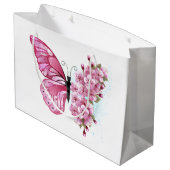 Grand Sac Cadeau Papillon à fleurs avec Sakura rose (Dos Angle)