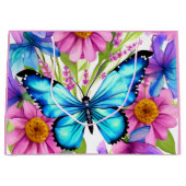 Grand Sac Cadeau Papillon bleu dans un champ de fleurs (Devant)