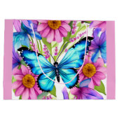 Grand Sac Cadeau Papillon bleu dans un champ de fleurs (Dos)
