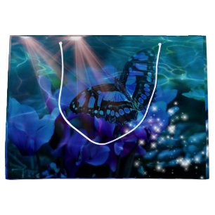 Grand Sac Cadeau Papillon bleu magique
