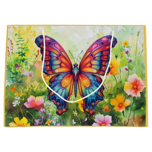 Grand Sac Cadeau Papillon Bleu Orange ailes (Devant)