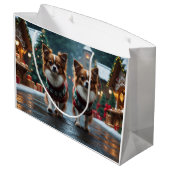 Grand Sac Cadeau Papillon Dogs Christmas Snow Holiday (Dos Angle)
