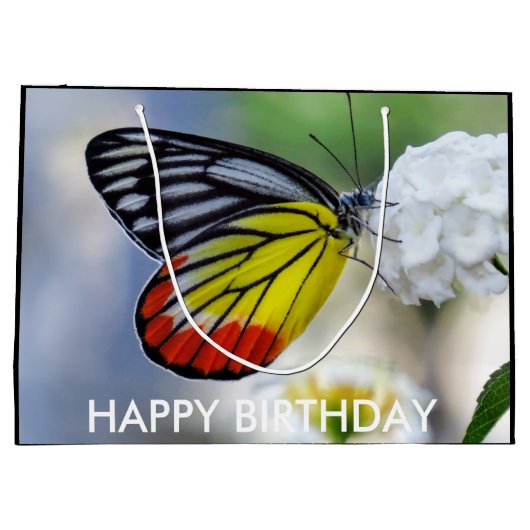 Grand Sac Cadeau Papillon jaune rouge Peint Jezebel (Dos)