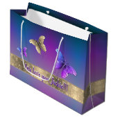 Grand Sac Cadeau Papillon romantique bleu (Devant Angle)