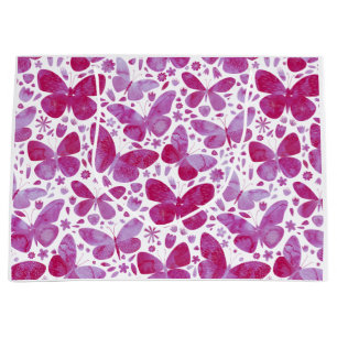 Grand Sac Cadeau Papillons Aquarelle rose