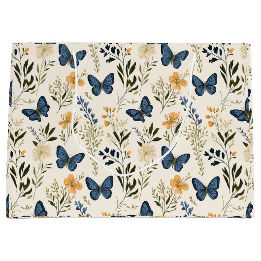Grand Sac Cadeau Papillons bleus et verdure (Devant)
