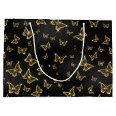 Grand Sac Cadeau Papillons glamés à étincelles d'or (Dos)