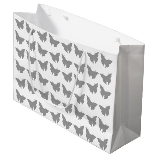 Grand Sac Cadeau Papillons gris gras (Devant Angle)