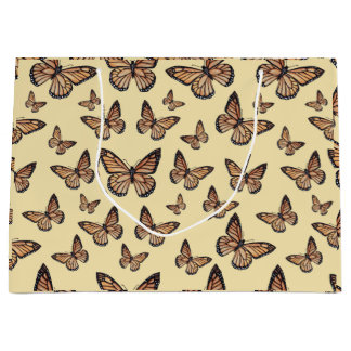 Grand Sac Cadeau Papillons Monarque sur Jaune