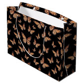Grand Sac Cadeau Papillons Monarque sur Noir (Dos Angle)