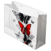 Grand Sac Cadeau Papillons noirs et rouges volants (Devant Angle)