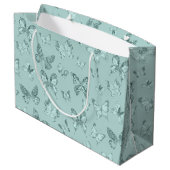 Grand Sac Cadeau Papillons Vert Menthe Pastel Pailleté Luxe (Dos Angle)
