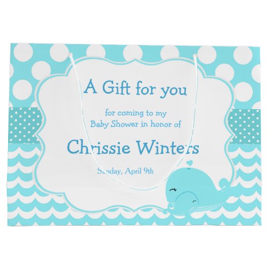 Grand Sac Cadeau Parent & Bébé Baleine Bleu Garçon Merci bébé (Dos)