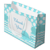 Grand Sac Cadeau Parent & Bébé Baleine Bleu Garçon Merci bébé (Devant Angle)