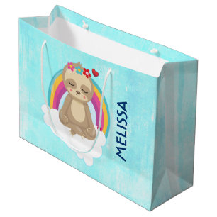Grand Sac Cadeau Paresseux Brun Mignon, Méditant sur un Nuage