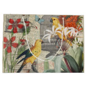Grand Sac Cadeau Parrot Jaune Tropical Antique Fleur (Dos)