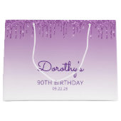 Grand Sac Cadeau Parties scintillant 90e anniversaire violet (Devant)