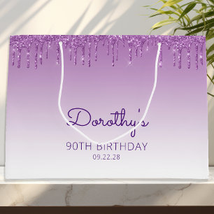 Grand Sac Cadeau Parties scintillant 90e anniversaire violet
