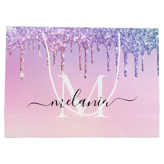 Grand Sac Cadeau Parties scintillant arc-en-ciel d'anniversaire gou (Dos)