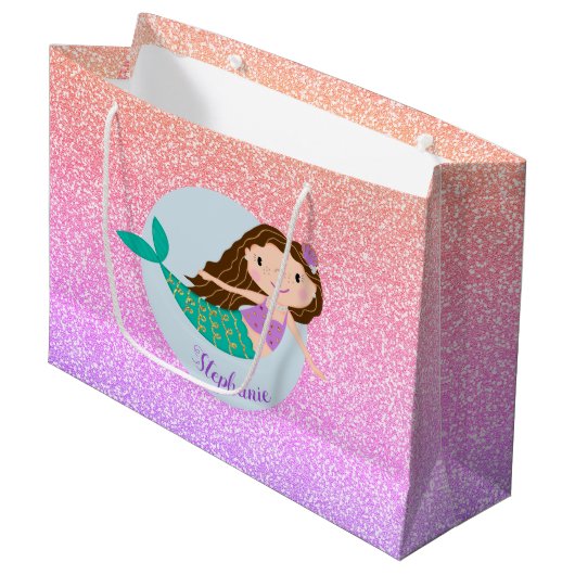 Grand Sac Cadeau Parties scintillant arc-en-ciel mignonne sirène pe (Devant Angle)