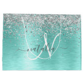 Grand Sac Cadeau Parties scintillant argentée turquoise en métal br (Dos)