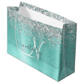 Grand Sac Cadeau Parties scintillant argentée turquoise en métal br (Devant Angle)