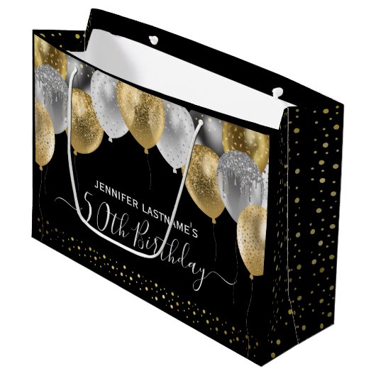 Grand Sac Cadeau Parties scintillant Ballons 50e fête d'anniversair (Devant Angle)