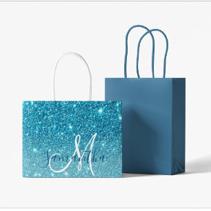 Grand Sac Cadeau Parties scintillant bleu moderne éclaboussures Nom