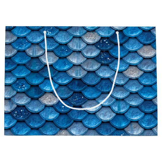 Grand Sac Cadeau Parties scintillant Bleue Iridescente Foncé Sirène (Devant)