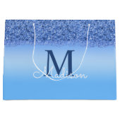 Grand Sac Cadeau Parties scintillant Blue Faux Monogramme Élégant (Devant)