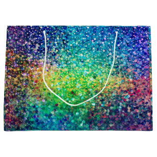 Grand Sac Cadeau Parties scintillant colorée et blanc éclatant text