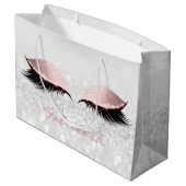 Grand Sac Cadeau Parties scintillant de maquillage en gris rose Nom (Dos Angle)